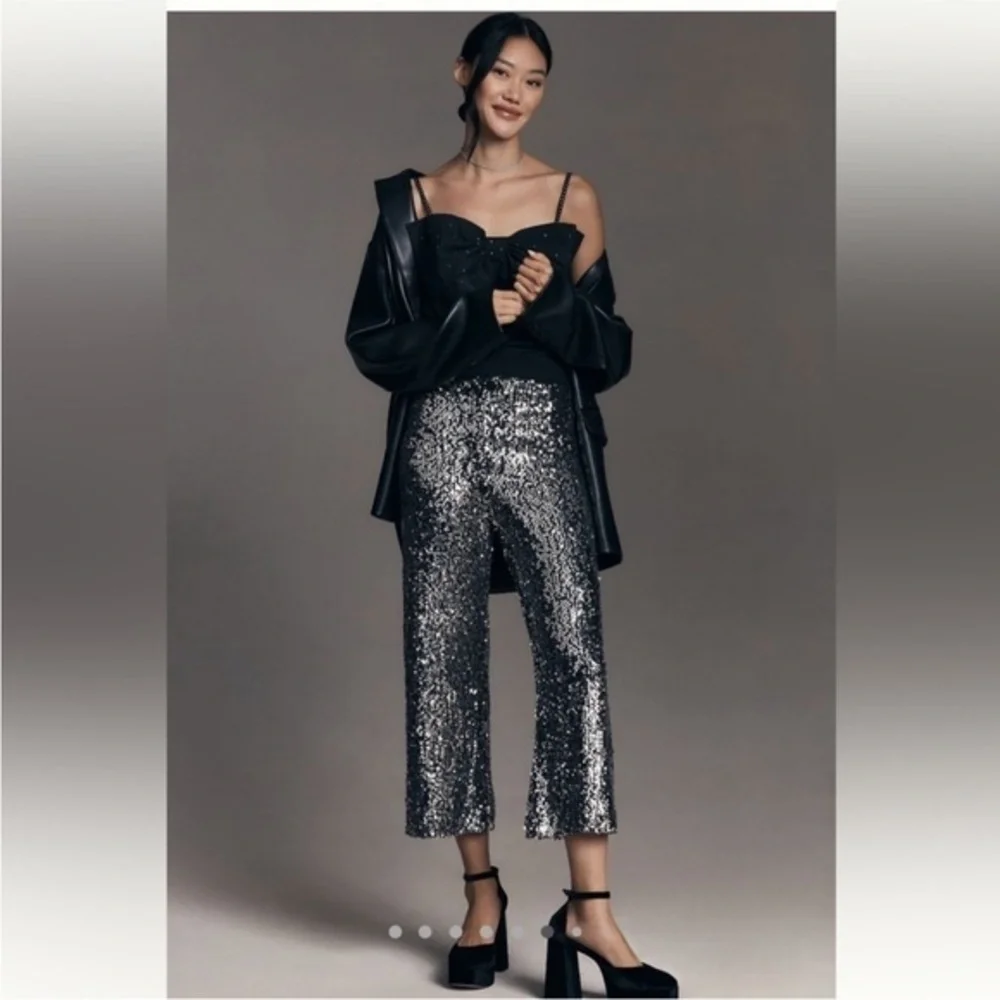 Maeve Anthropologie The Colette Sequin Cropped Wide-Leg Pants – Size 25